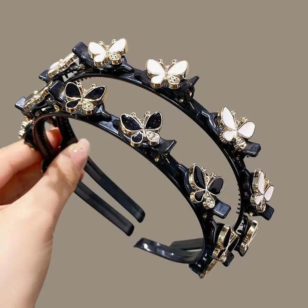 Hair Accessories Elegant Hair Bands with Clips Shiny Sweet Women Butterfly Hair Hoop Hair Weaving Tool Headwear Hairband Gifts