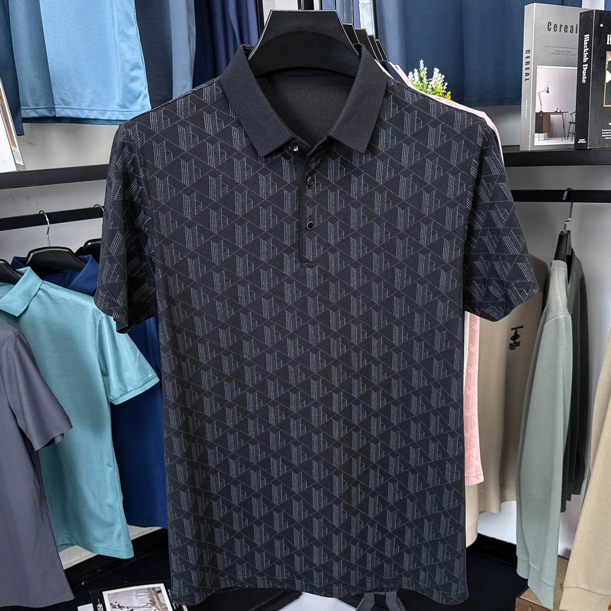 Men's New Short-Sleeved T-Shirt Summer Polo Shirt with a Stand-Up Collar Simple Casual Versatile Fashionable Trendy Men's Wear