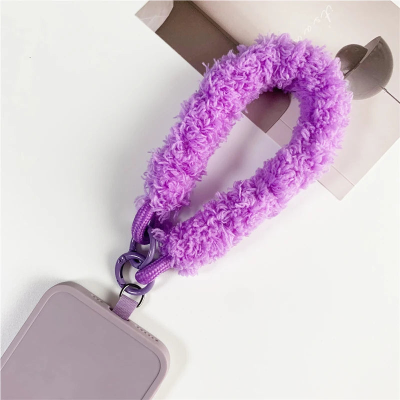 Winter Warm Mobile Phone Wrist Strap Cell Accessories With Patch Key Lanyard Exquisite Anti-lost Cellphone Chain Rope Keychain