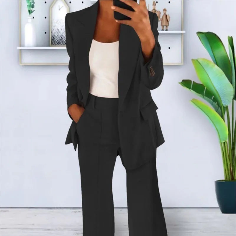 Women Spring Autumn Suit 2 Piece Sets Long Sleeve Jacket Coat High-Waisted Trousers Business Suit Office Ladies Pant Sets Outfit