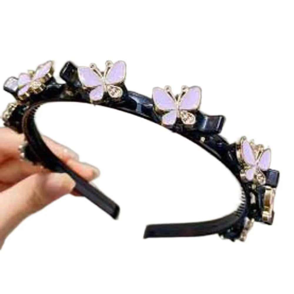 Hair Accessories Elegant Hair Bands with Clips Shiny Sweet Women Butterfly Hair Hoop Hair Weaving Tool Headwear Hairband Gifts
