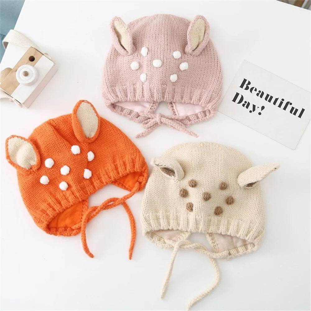Winter Baby Stuff Hat for Boy Girls Accessories Knited Cap Kids Hat Fleece Warm Gloves Thick Winter Ear Kids Hat Baby Bonnet
