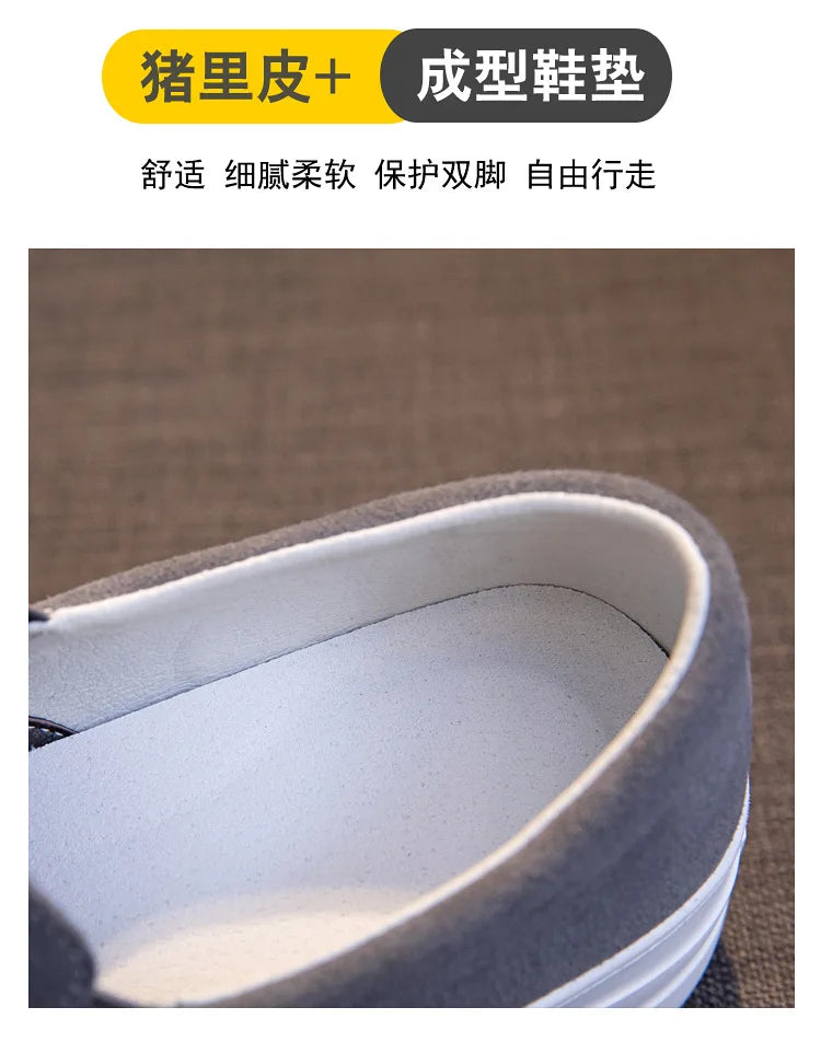 Shoes for Women Spring Leisure Sneakers New Womens Lazy Footwear Lightweight Thick Sole Genuine Leather Board Shoes Platform