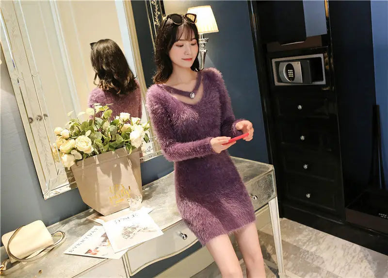 Women's Autumn Winter y2k Dresses Casual Korean Fashion Clothing Slim Mini Sweater Dress White Black Knitted Bodycon Vestidos