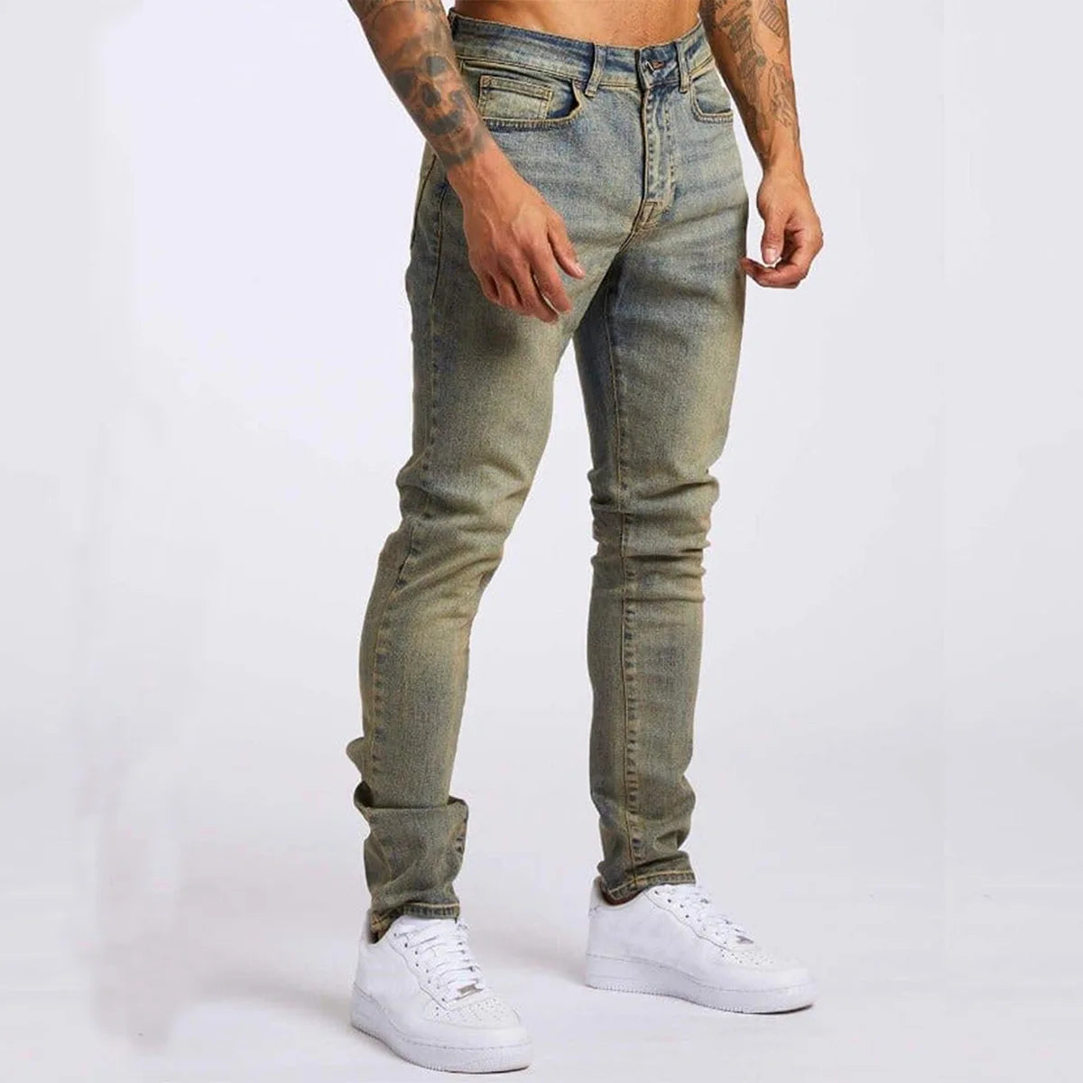 2025 New style denim men's pants, Instagram trend, black slim-fit high-waisted denim jeans for men