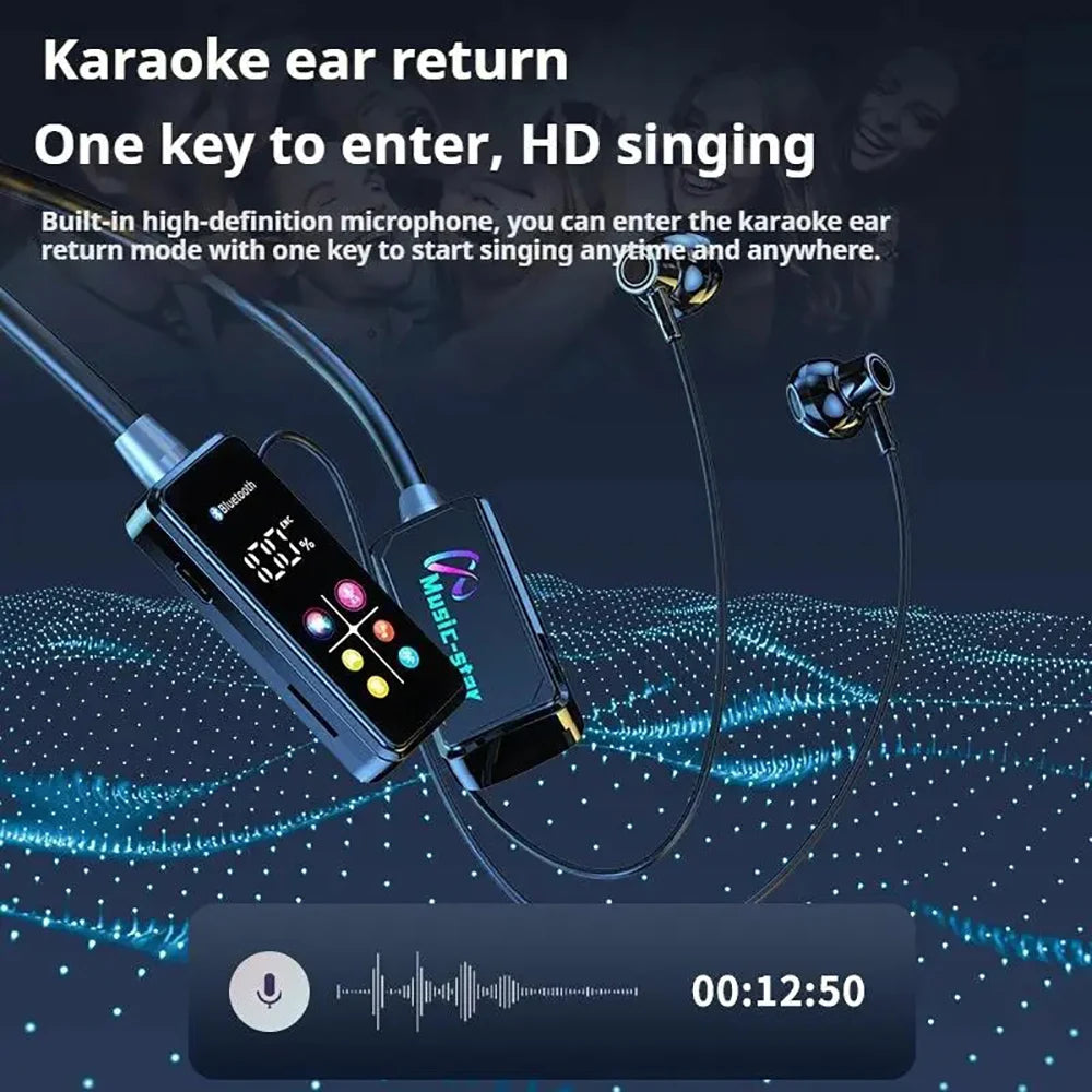 Bluetooth 5.4 Earphones with HD Screen TWS Wireless Headsets Neckband Headphones HiFi Stereo Noise Reduction Earbuds for Live