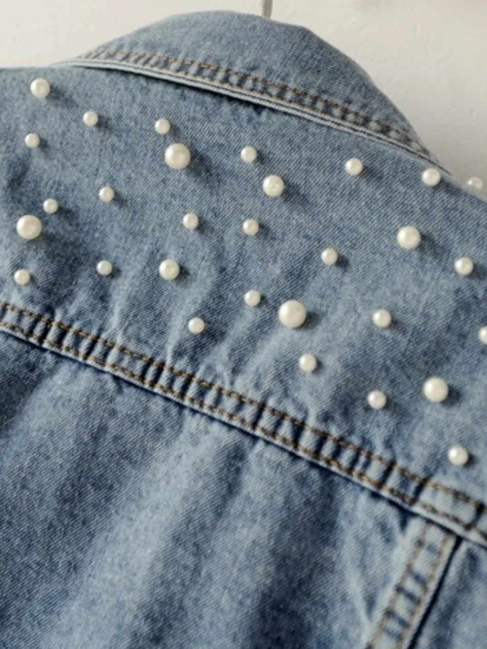 Cowboy Jacket Women's Denim Jacket Spring  Autumn New in Commuting Style Bead Fashion Casual Loose Regular Short Jacket