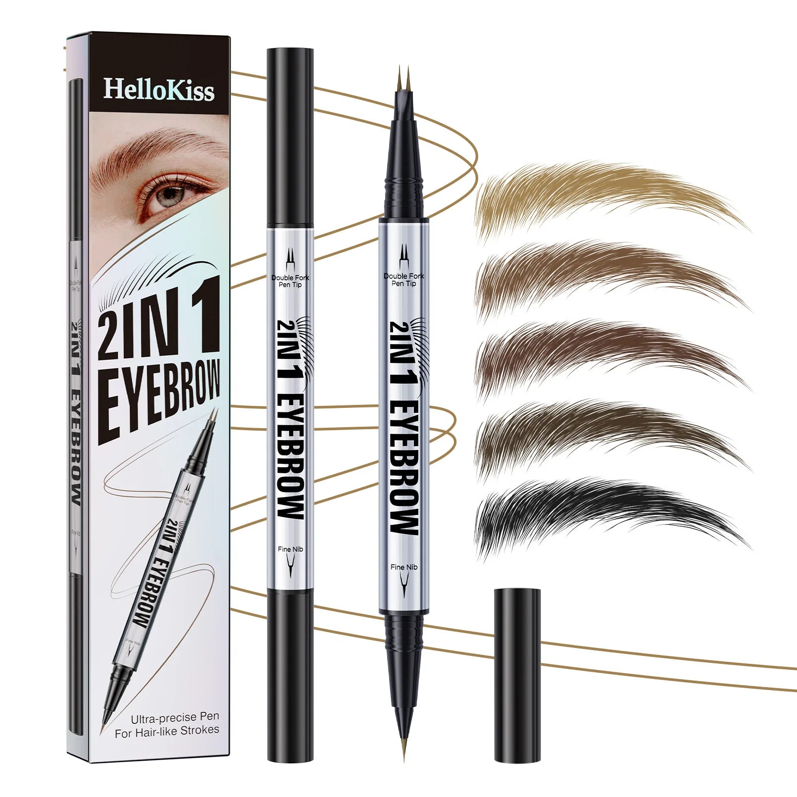 Two-pronged Eyebrow Pencil Waterproof Two-in-one Liquid Eyebrow Pencil Curved Eyebrow Pen With Fork And Precise Brush Tip Makeup