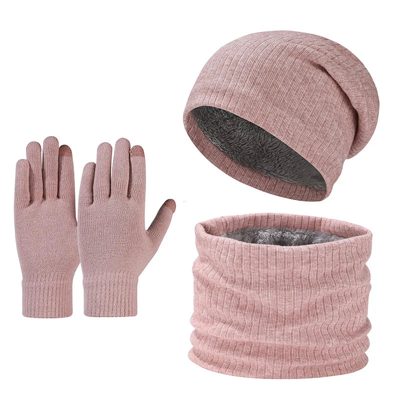 Winter hat, scarf, gloves, three piece set, men's and women's outdoor cold resistant scarf, ear protection, knitted hat