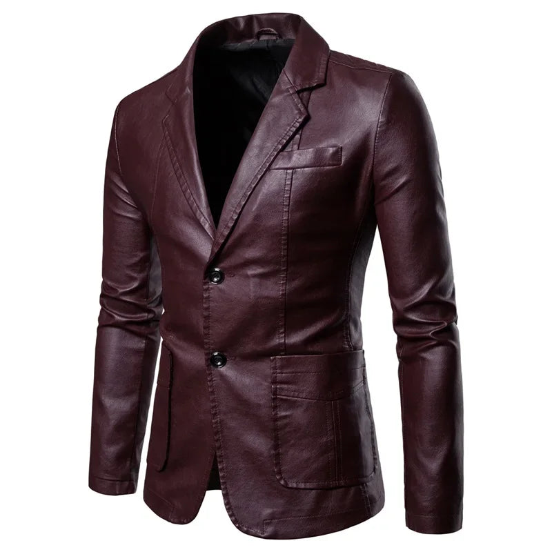 Blazer Man 2025 Men's PU Leather Jackets for Men Autumn Jacket Button Turn Down Collar Business Coat Biker Motocycle Jacket