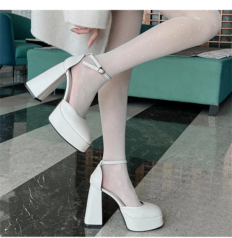 Outdoors Women's Shoes Platform Solid Color New 2024 Hot Sale summer Shallow Mouth Buckle Round 9cm high heels Shoes for Women