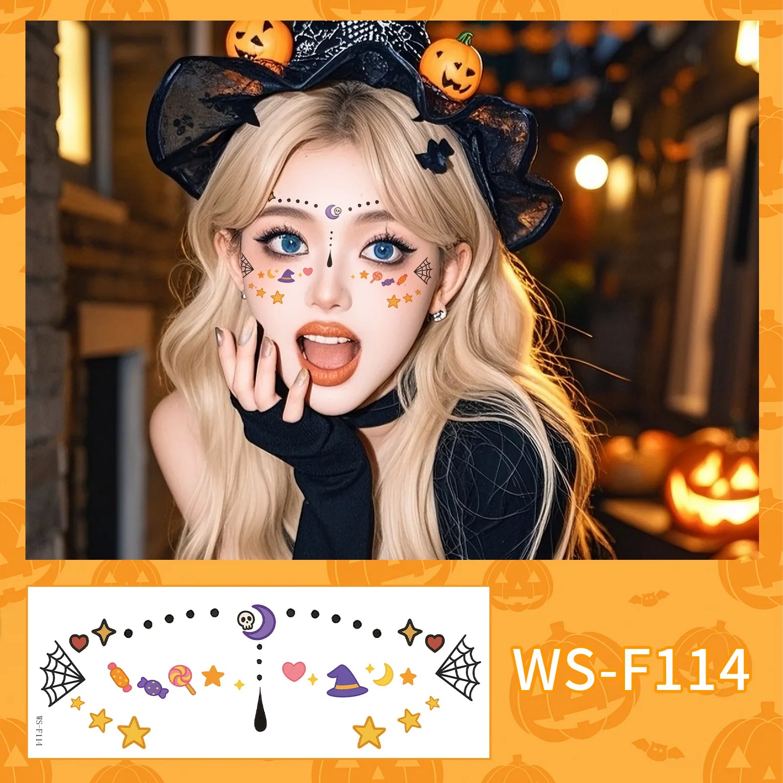 Halloween Makeup Face Stickers Cute Makeup Tattoo Stickers Waterproof and Sweat-Proof Tattoo Stickers