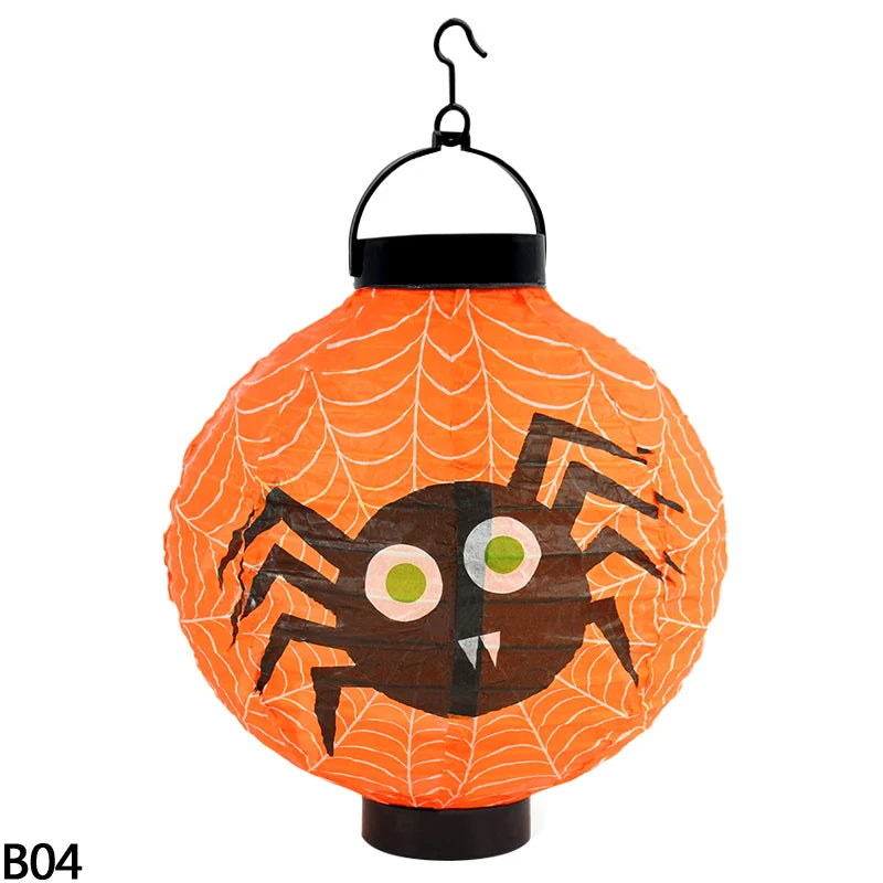Halloween LED Pumpkin Paper Lantern Spider Skull Bat Lantern Printing Hanging Lantern Festival Party Home Garden Outdoor Decor
