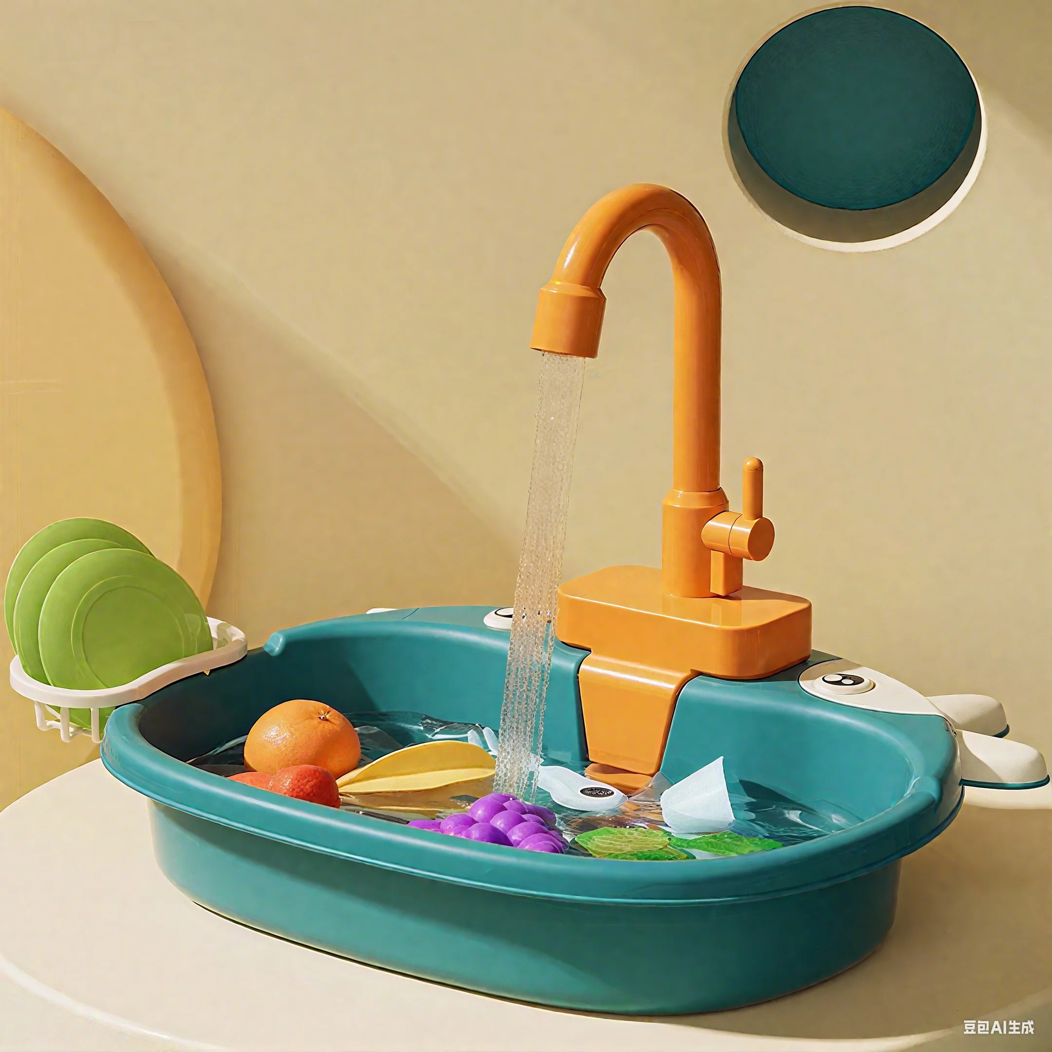 Kids Playhouse Kitchen Set Simulated Dishwasher Sink Hand Basin with Circulating Water Toddler Toys for Boys Girls and Role Play