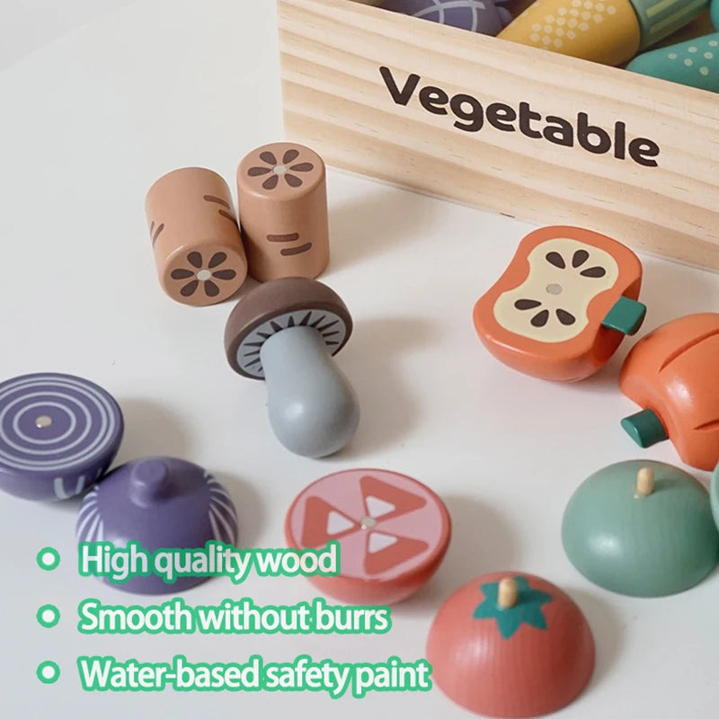 Wooden Pretend Play Kitchen Toys Cutting Food Accessories Set Fruit Vegetable Bakery Meat fish Early Educational Cognition Toys