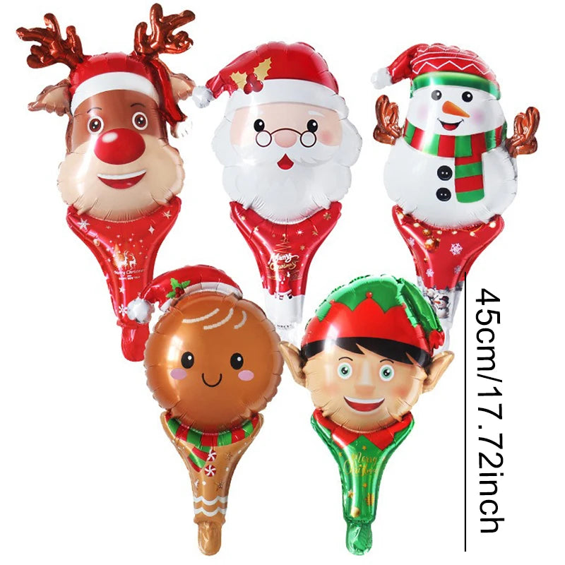10PCS Christmas Handheld Balloons Santa Snowman Elk Gingerbread Man DIY New Year Merry Christmas Atmosphere Party Decoration ZYF