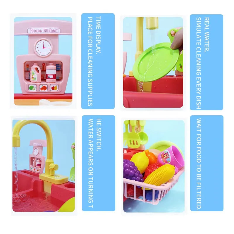 Children Toy Sink Electric Kid Dishwasher Water with Vegetable Fruit Food Cooking Pretend Play Toy Kitchen Role Play 3 Year Gift