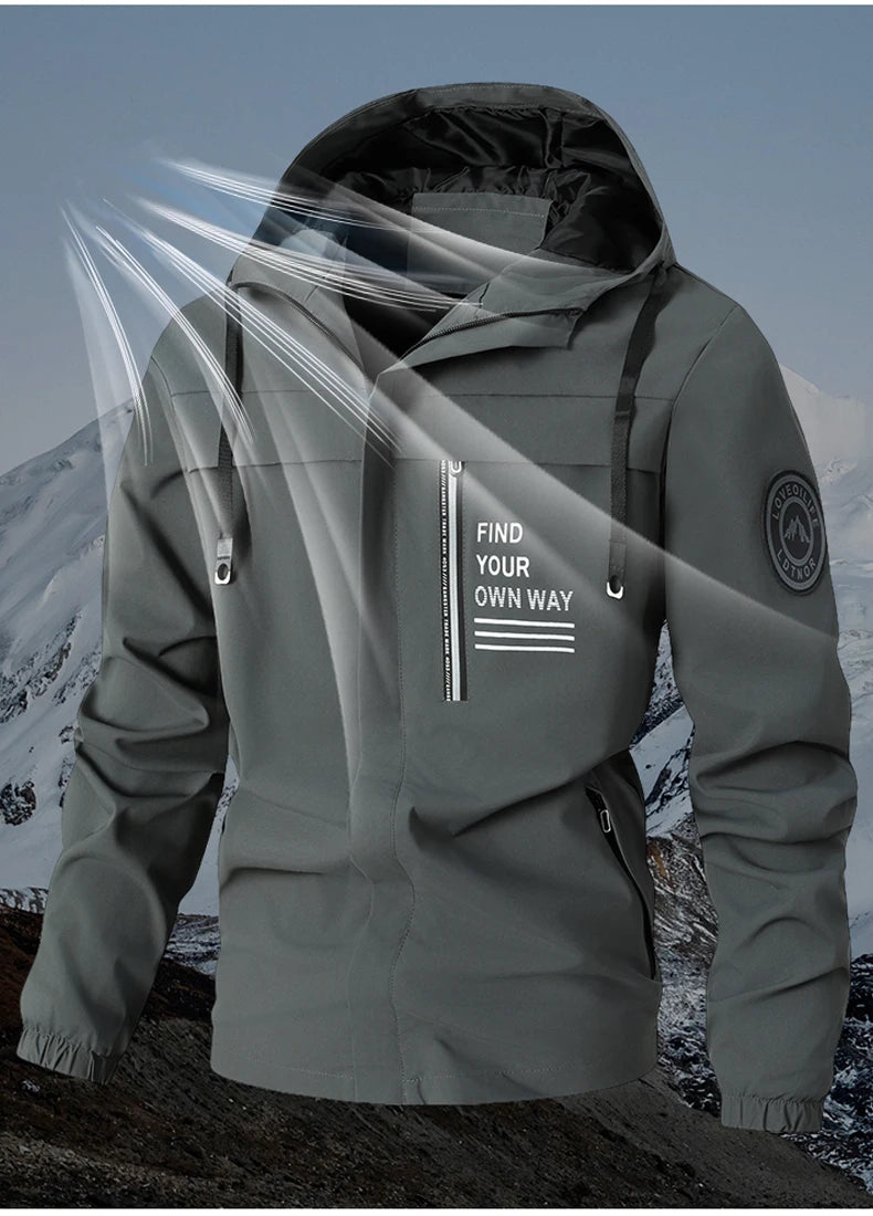 Fashion Men's Casual Windbreaker Jackets Hooded Jacket Man Waterproof Outdoor Men's Spring-Autumn Outdoor Shell Jacket
