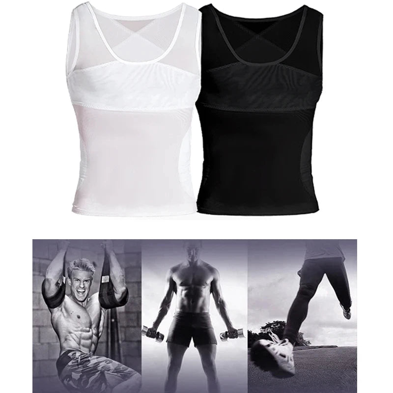 Compression Shirts for Men Slimming Undershirt Body Shaper Fitness Tank Tops Workout Sleeveless Shapewear Vest Mesh Cross Tops