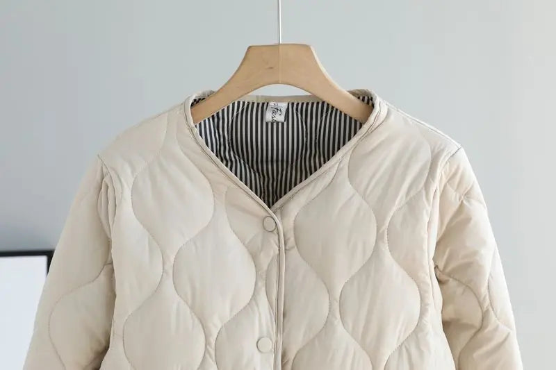 Autumn Winter Quilted Jacket Warm Women Parkas Lightweight Cotton-padded Jacket Long Sleeve Single-breasted Chic Coat Windproof