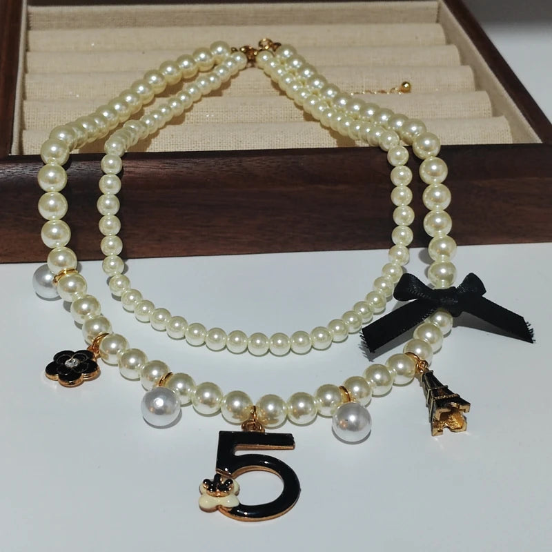 Women  trendy   Choker Pearl Necklace earring  Ladies  Jewelry set Party Accessories