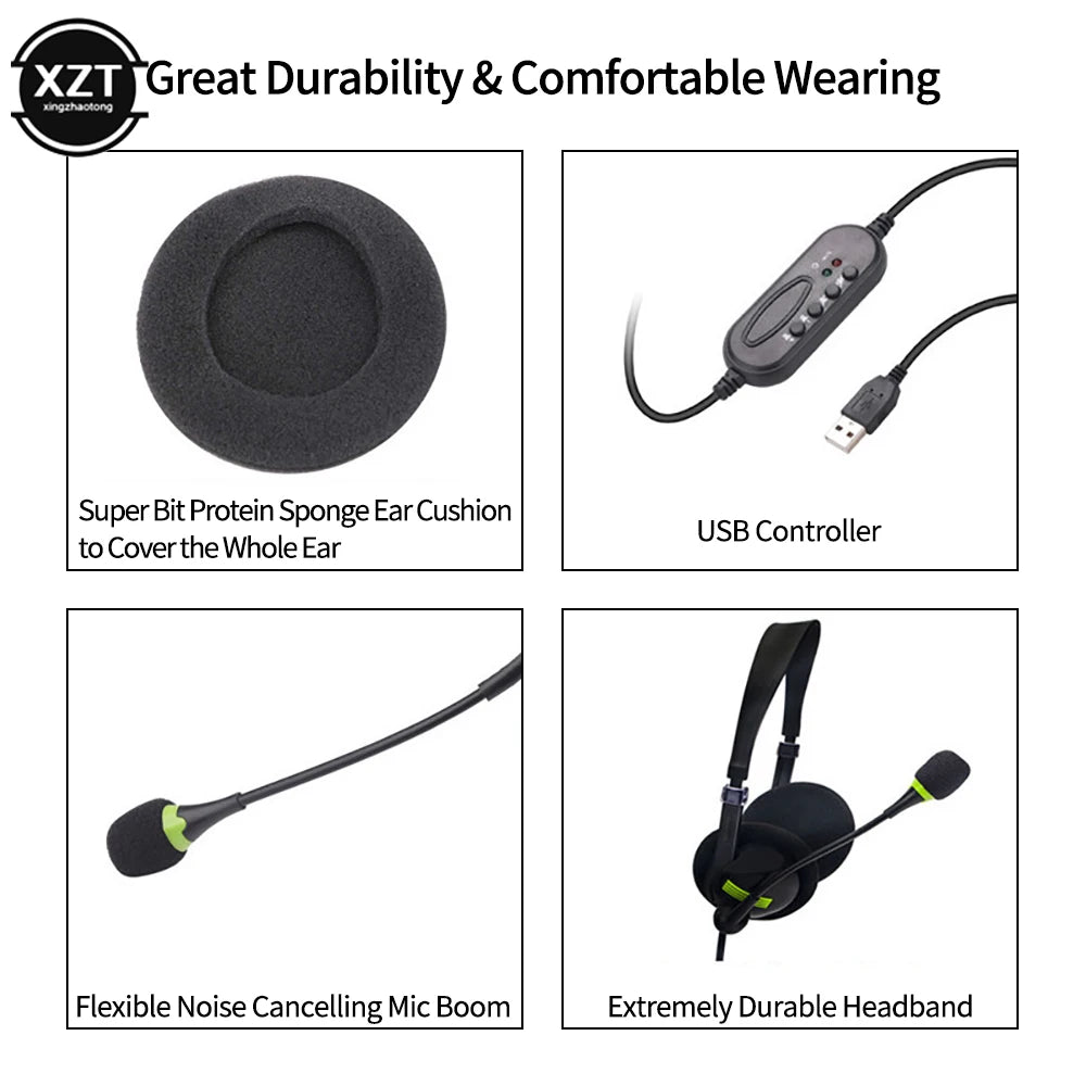 3.5mm Wired Headphones With Microphone Noise Cancelling Headset Business Call Center USB Earphone Helmet For Laptop PC Computer