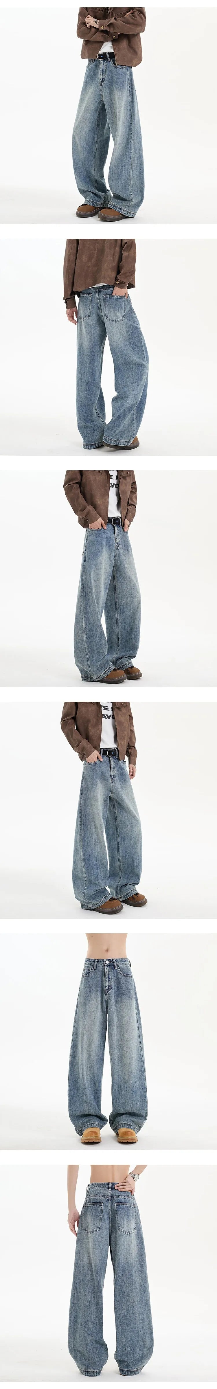 Men's Denim Pants hip hop jean Classic Blue Washed Male Jeans Straight Casual Menwear Loose Wide Leg Trousers 2025 New Fashion