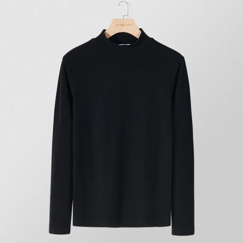 Men's Solid Color Turtleneck T-Shirt For Male Autumn Spring Casual Long Sleeve Basic Bottoming Shirt For Men Slim-Fit Tops