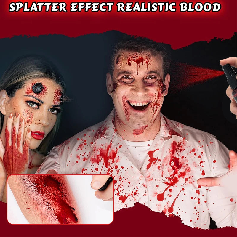 Halloween Makeup Kit-Liquid Latex SFX Cosmetic,Realistic Fake Blood & Wax with Spatula,Washable SFX Makeup for Halloween,Cosplay