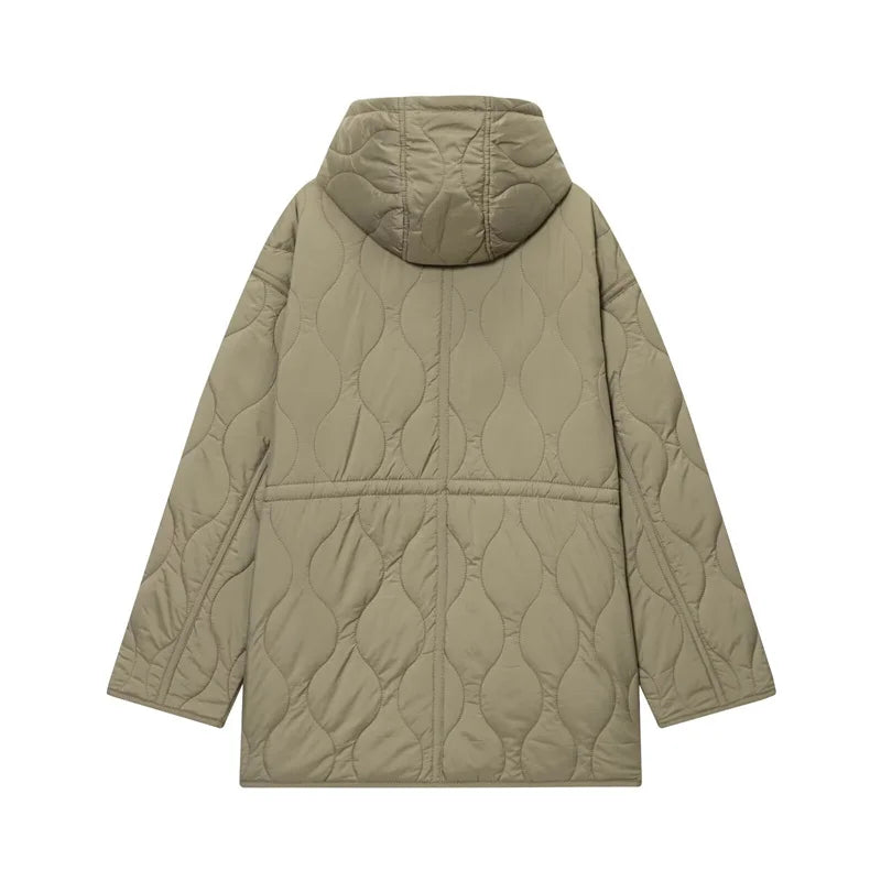 Women's Hooded Belted Quilted Jacket, Warm, Cool, Stylish, Fall, 2025