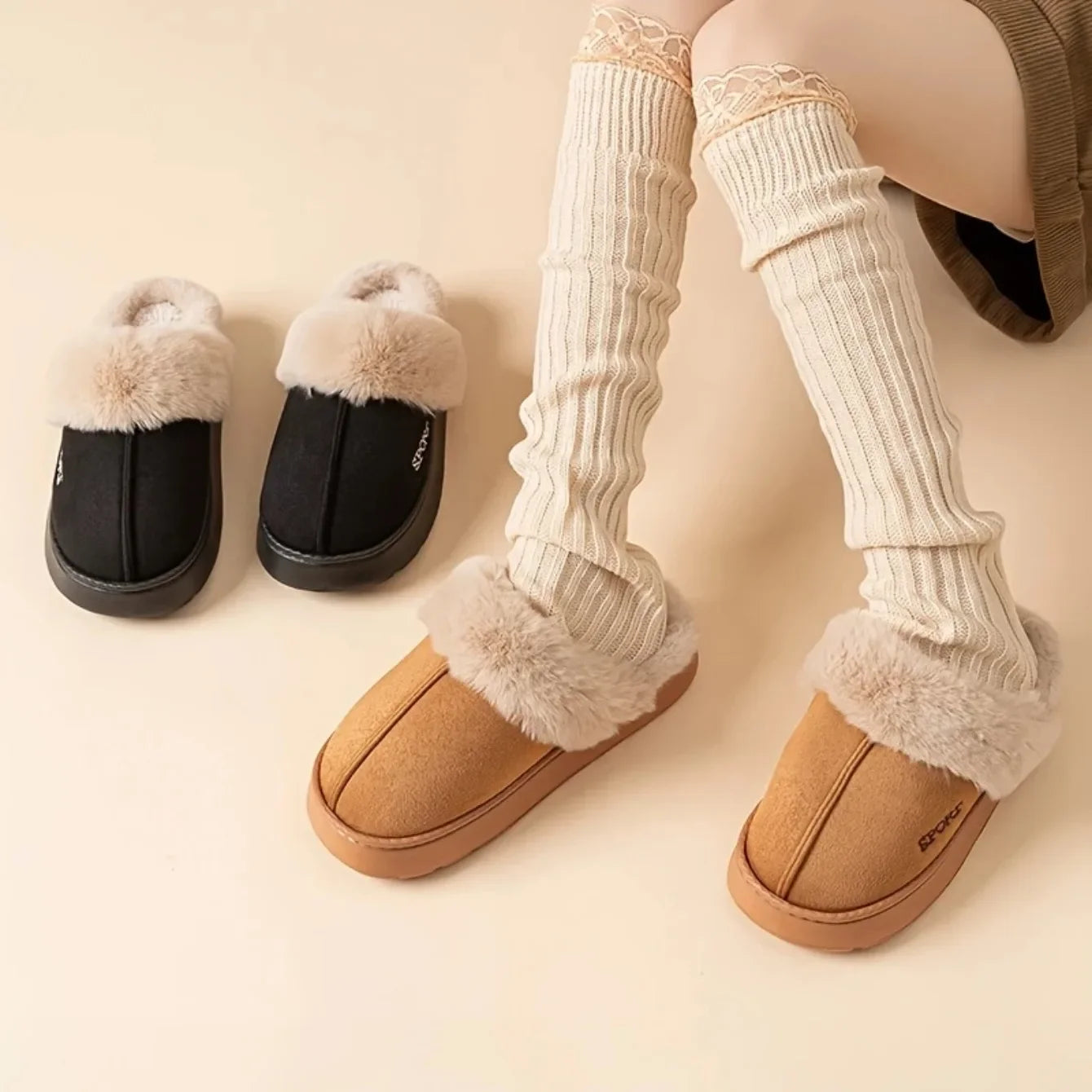 2025 New Winter Warm Couple Concise Soft Slippers Thickened Fluff Warm Slippers Women Men Non-slip Indoor Home Cotton Shoes