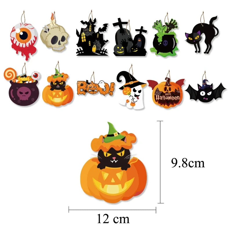 Halloween Theme Party Hanging Decor Pendants Cartoon Pumpkin Ghost Skull Bat Haunted House Pattern Hangings