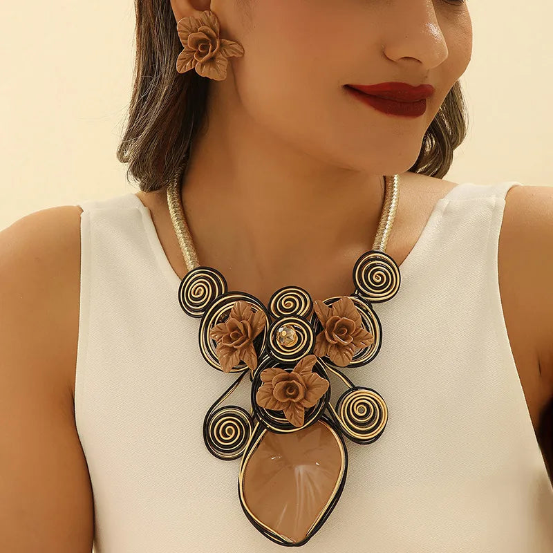 Exaggeration African Jewelry Sets Multi-color Leaves Necklace Earrings Nigerian Wedding Indian Jewelry Sets Jewellery Gifts