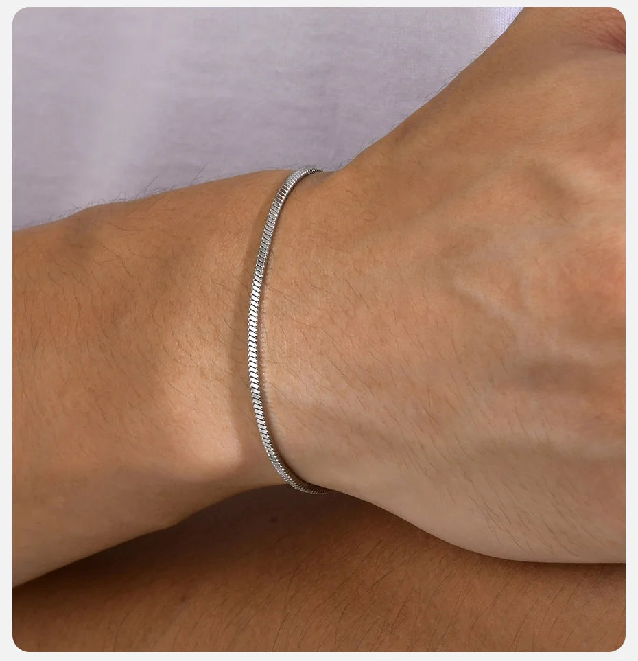 Vnox 1.7mm Square Snake Chain Bracelets for Men, Stainless Steel Cool Bracelet, Basic Casual Wristband
