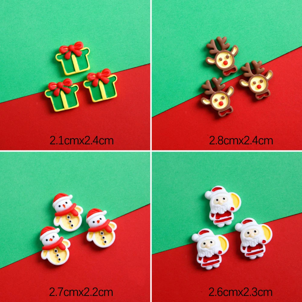 Mini Christmas Resin Figurine Crafts Santa Trees Elk Snowman Bells Flatback Cabochon Scrapbook Ornament Diy Hairwear Accessories