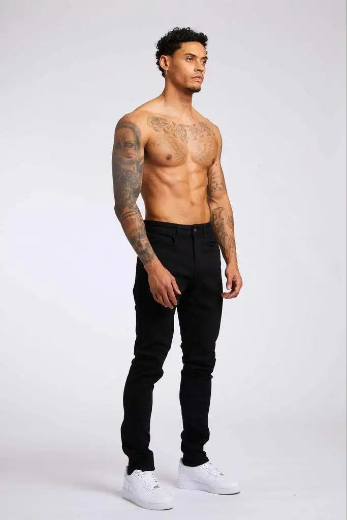 2025 New style denim men's pants, Instagram trend, black slim-fit high-waisted denim jeans for men