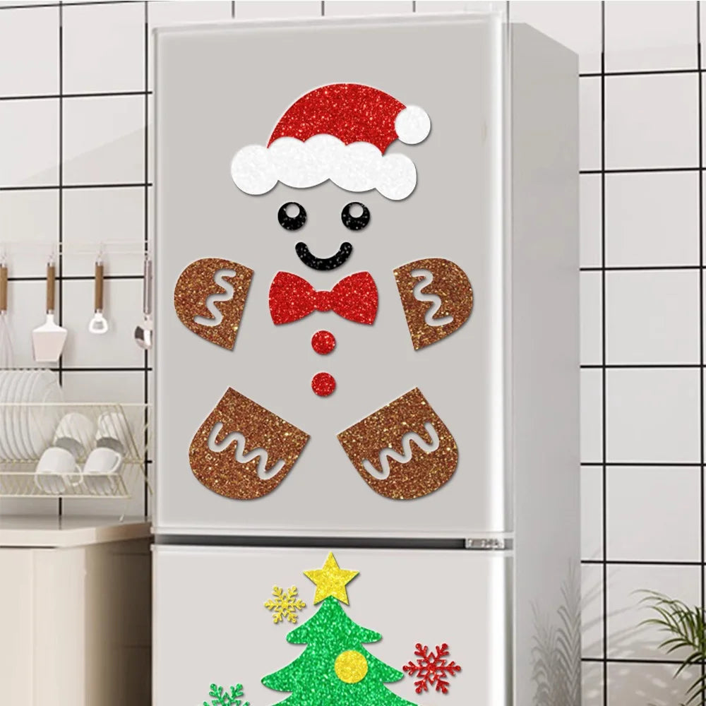 Christmas Felt Door Stickers Christmas Xmas Snowman Santa Claus Xmas Tree Gingerbread Man Door Decals Decor Window Door Decor