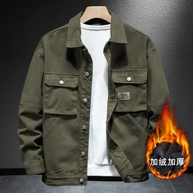 High end work jacket, men's spring and autumn trendy brand, loose American retro lapel jacket, casual and handsome denim jacket