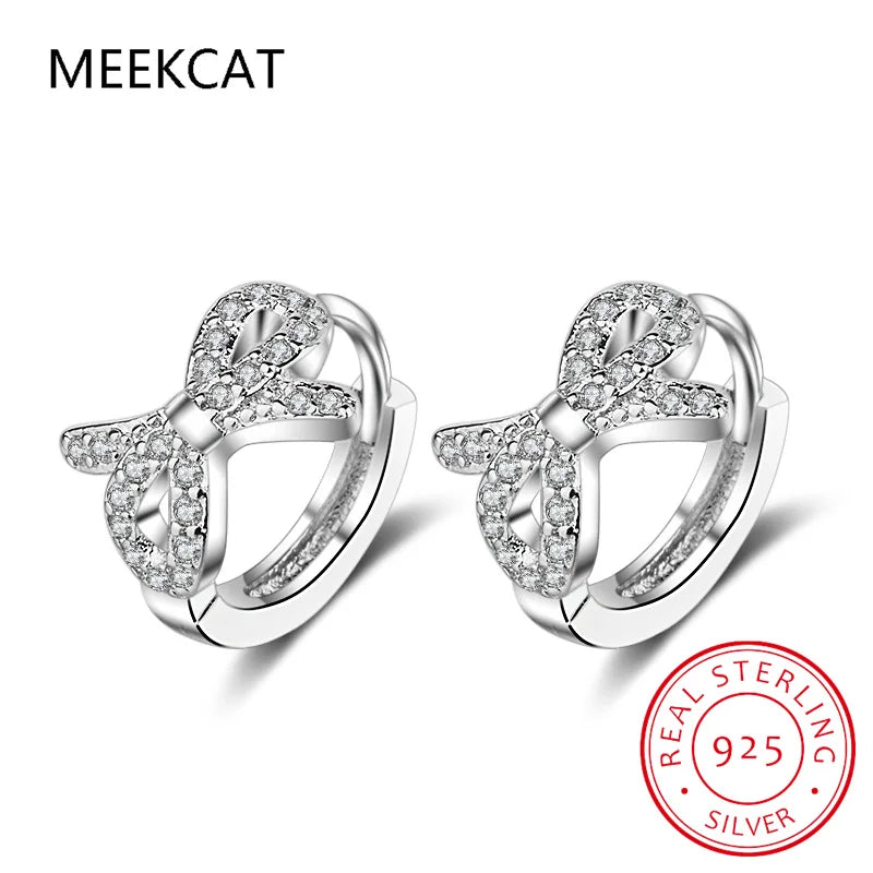 Baby Princess 925 Silver Shiny Zircon Cute Bowknot Hoop Earring For Girl Child Woman Aros Huggies Loop Earring Korea Jewelry
