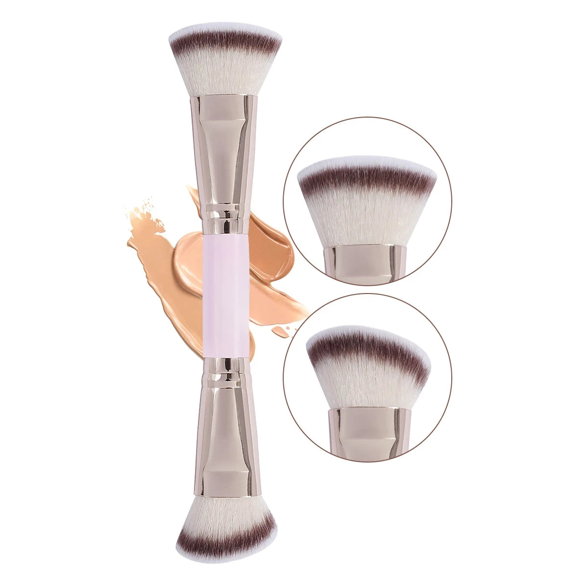 Double Head Makeup Brushes 2 In 1 Flat/Angled Foundation Concealer Contour Brush for Blending Loose Powder Liquid Cream