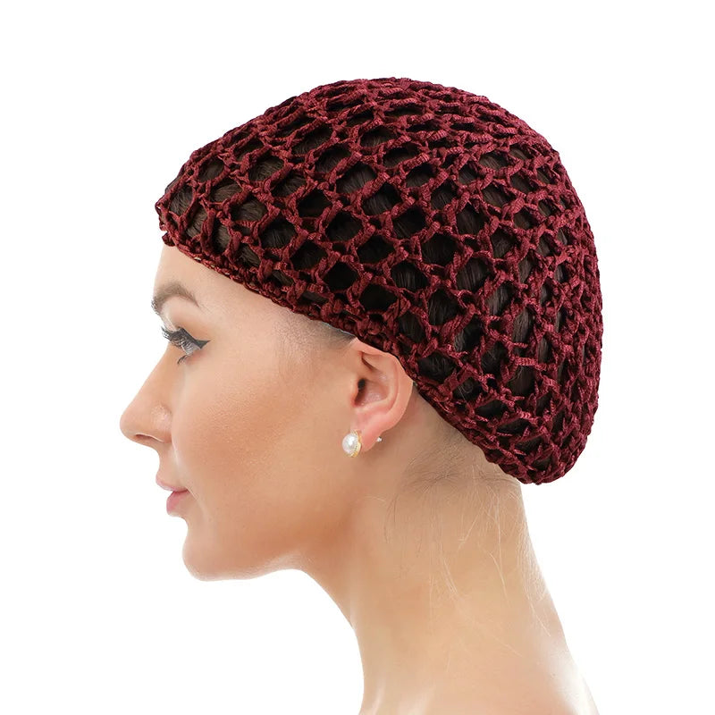 Women Mesh Hair Net Crochet Cap Rayon Knit Snood Hat Thick Short Hairnet Sleeping Night Cover Turbans Styling Tool Accessories