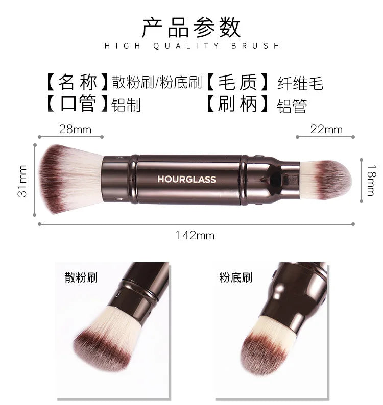 Double ended Complexion brush Foundation Makeup brushes Powder Make up brush Professional Cosmetic tool metal handle with case
