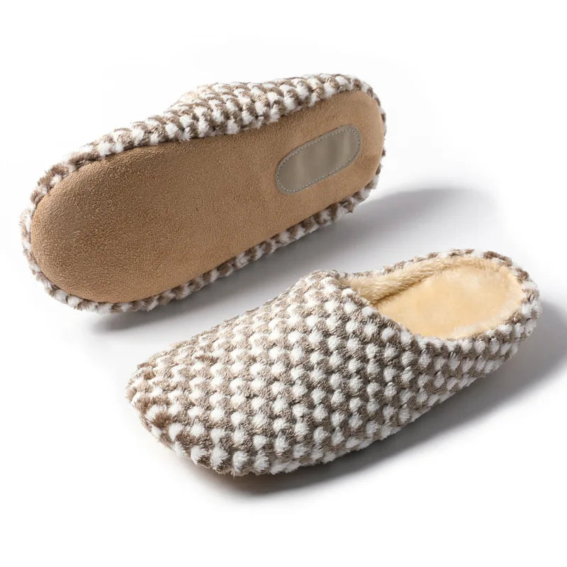 Women Men Winter Warm Slippers Home Bedroom Silent Casual Non Slip Shoes Couples Indoor Soft Sole Cotton Plush Slides