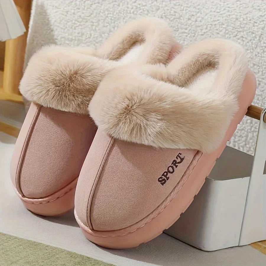 2025 New Winter Warm Couple Concise Soft Slippers Thickened Fluff Warm Slippers Women Men Non-slip Indoor Home Cotton Shoes