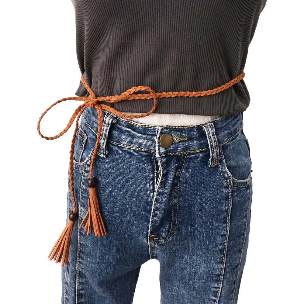 Dress Waistbands Accessories Bohemian DIY Wooden Bead Women Waist Chain Braided Tassel Belt Ethnic Style Belts Waist Rope