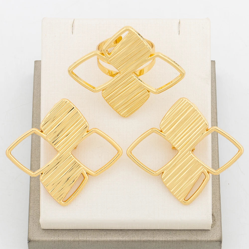 Fashion Jewelry Set For Women Geometry Earrings Adjustable Ring Africa Map Jewelry Wedding Party Gifts Trend Jewelry Accessories