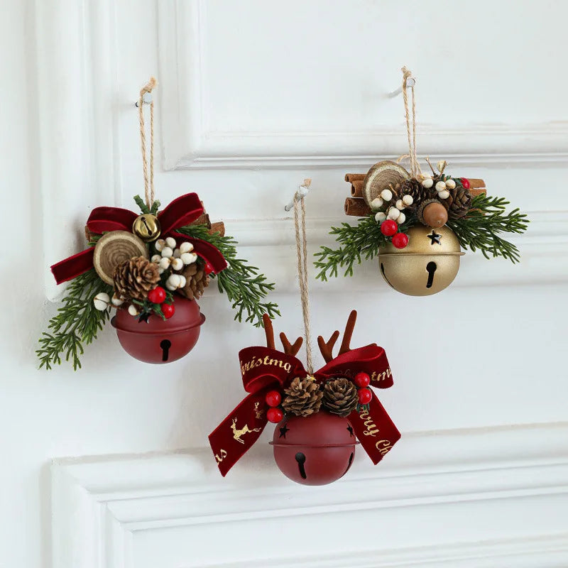 Christmas Hanging Decor Set, Assorted Deer Antler Bell Bow Pinecone Ornaments for Xmas Tree Home Car Gift