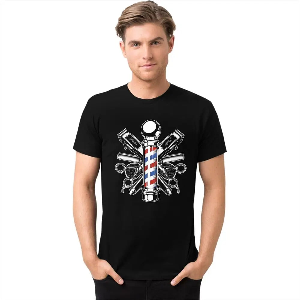 Custom Barber Shop Tshirts for Men Short Sleeve Casual T Shirt Cool Hairdresser Hairstylist T-shirts 100% Cotton Tee Gift