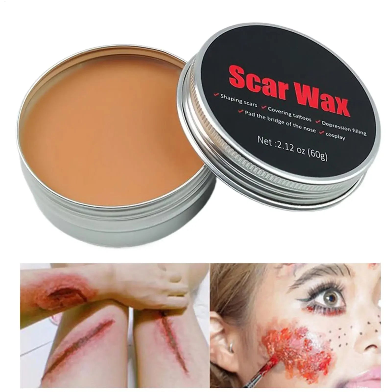 Halloween Makeup Kit Scars Wax Special Effects Stage Fake Wound Skin Wax with Spatula Stipple Sponge Fake Wood Special