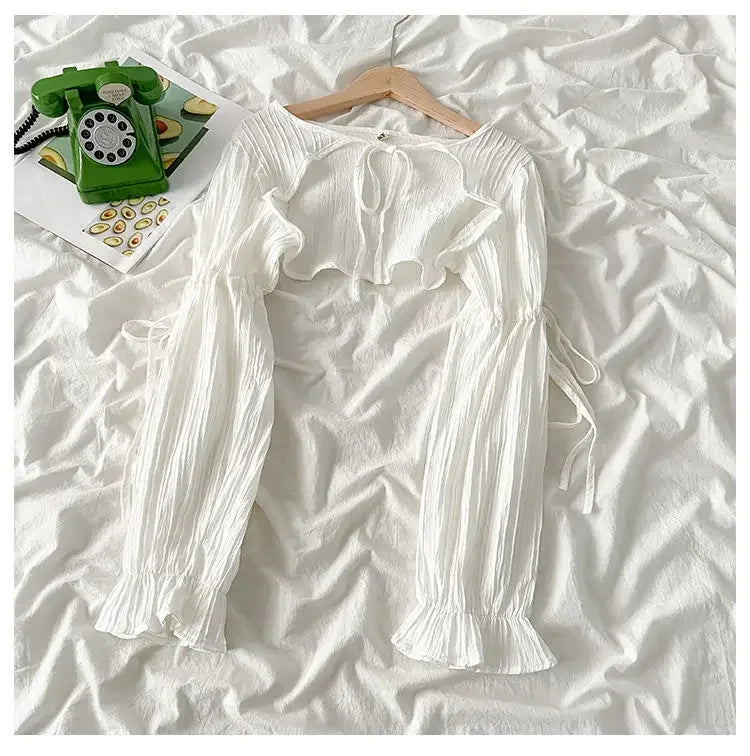 Women's Jackets Chic Folds Designer Summer Lace-up Crop Jacket Vintage Fashion Temper Sweet Girlish Long Sleeve Sun-proof Coat